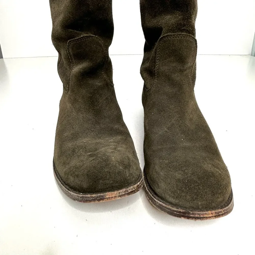 Frye Melissa Button Green, Fatigue Suede Tall Riding Boots 6